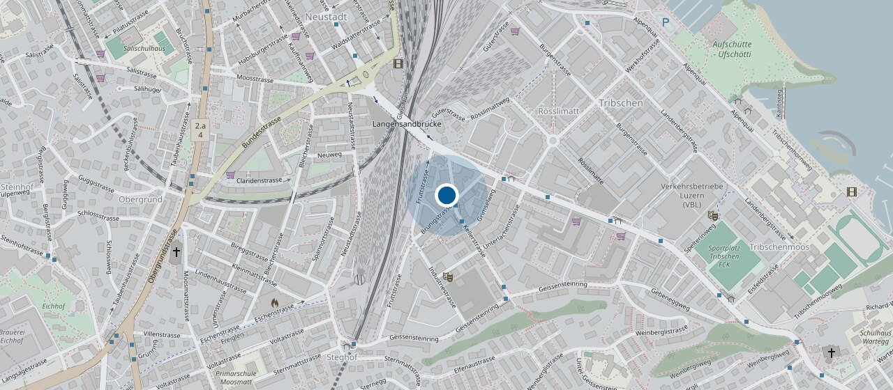 Ausschnitt des Stadtplans von Luzern mit dem Standort an der Kellerstrasse 10